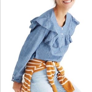 Madewell Chambray Ruffle Yoke Top XS